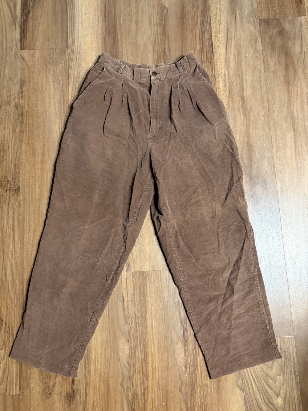 Briggs New York Brown Corduroy Pleated Pants High Waisted Vintage 100% Cotton